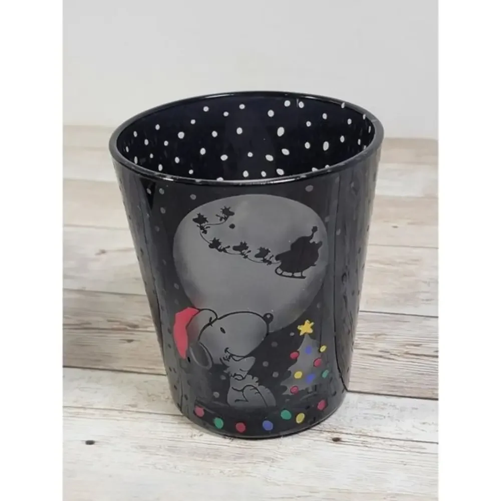 LENOX Pnts Peanuts Snoopy Reindeer Santa Chritmas‎ Glass Black Multi-Color Clear